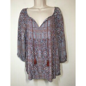 Natural Reflections M Boho Peasant Top 3/4 Sleeve Rayon Blouse Bust 41"